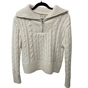 Sincerely Jules Cream Cable Knit Quarter Zip Pullover Sweater Cream Fisherman M